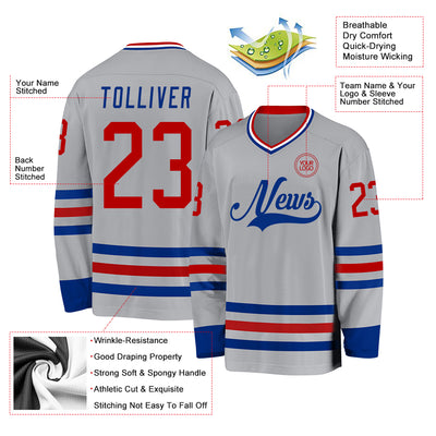 Custom Gray Red-Royal Hockey Jersey