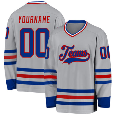 Custom Gray Royal-Red Hockey Jersey