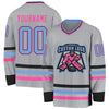 Custom Gray Light Blue Black-Pink Hockey Jersey