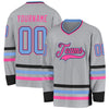 Custom Gray Light Blue Black-Pink Hockey Jersey