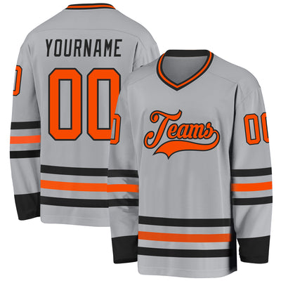 Custom Gray Orange-Black Hockey Jersey