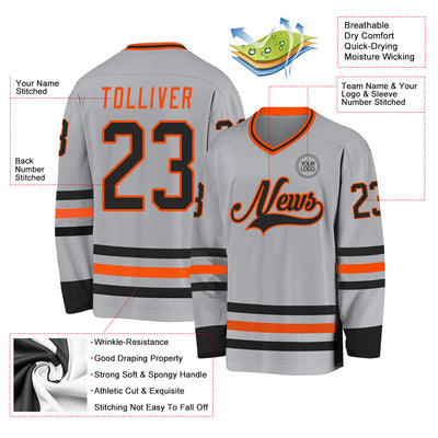 Custom Gray Black-Orange Hockey Jersey