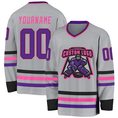 Custom Gray Purple Black-Pink Hockey Jersey