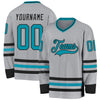 Custom Gray Teal-Black Hockey Jersey