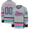 Custom Gray Teal Black-Pink Hockey Jersey