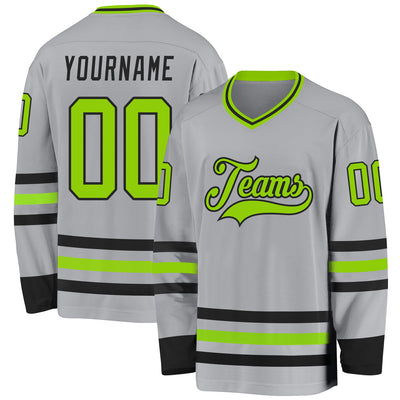 Custom Gray Neon Green-Black Hockey Jersey