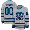 Custom Gray Navy-Teal Hockey Jersey