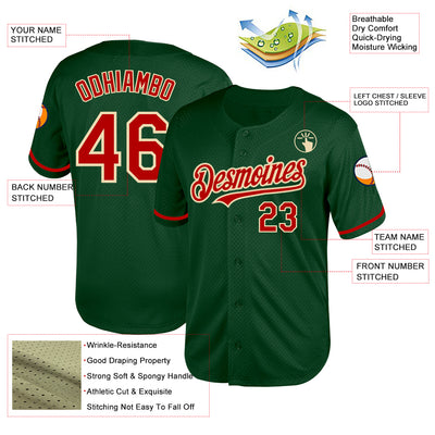 Custom Green Red-Cream Mesh Authentic Throwback Baseball Jersey