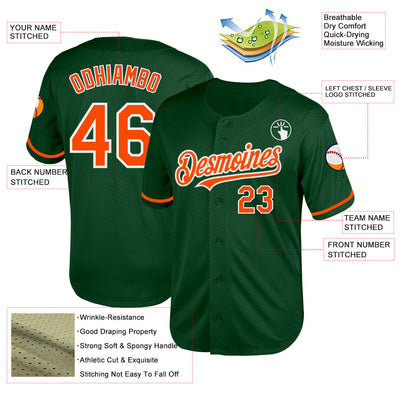 Custom Green Orange-White Mesh Authentic Throwback Baseball Jersey