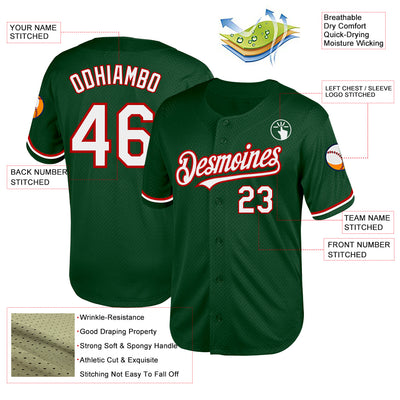 Custom Green White-Red Mesh Authentic Throwback Baseball Jersey