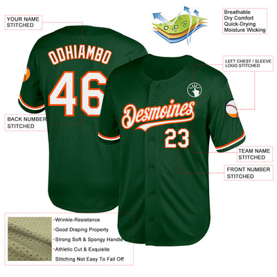 Custom Green White-Orange Mesh Authentic Throwback Baseball Jersey