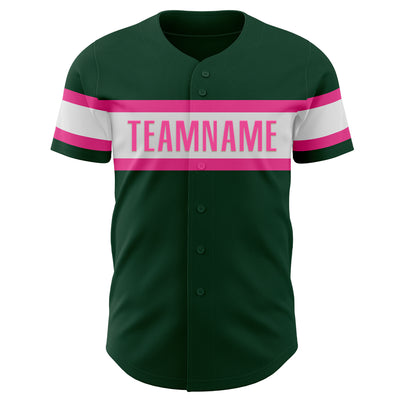 Custom Green White-Pink Authentic Baseball Jersey