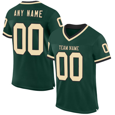 Custom Green Cream-Black Mesh Authentic Throwback Football Jersey