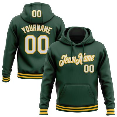 Custom Stitched Green White-Gold Sports Pullover Sweatshirt Hoodie