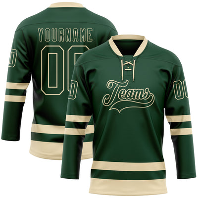 Custom Green Cream Hockey Lace Neck Jersey