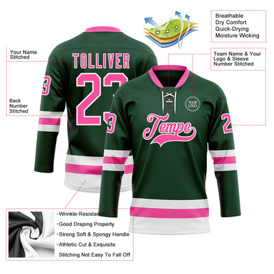 Custom Green Pink-White Hockey Lace Neck Jersey