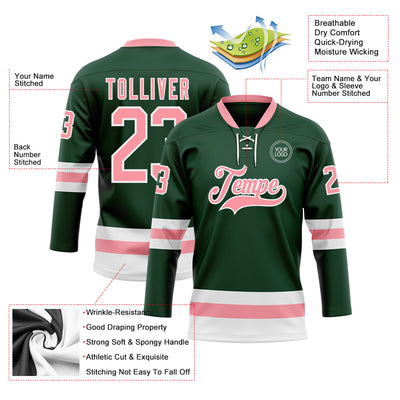 Custom Green Medium Pink-White Hockey Lace Neck Jersey