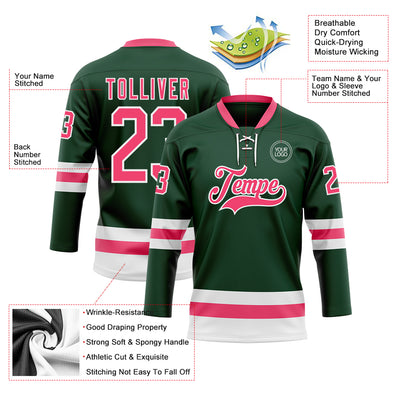 Custom Green Neon Pink-White Hockey Lace Neck Jersey