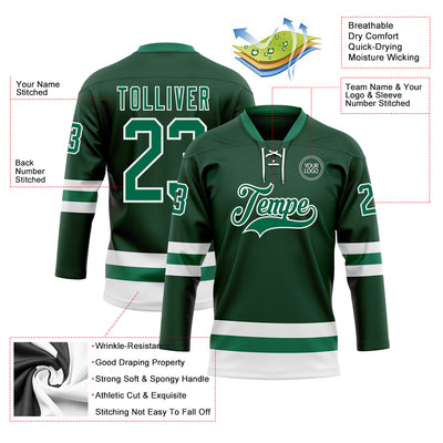 Custom Green Kelly Green-White Hockey Lace Neck Jersey