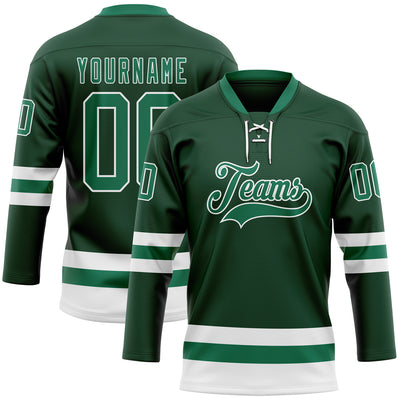 Custom Green Kelly Green-White Hockey Lace Neck Jersey