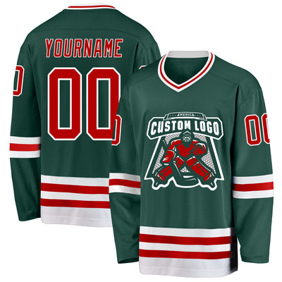 Custom Green Red-White Hockey Jersey