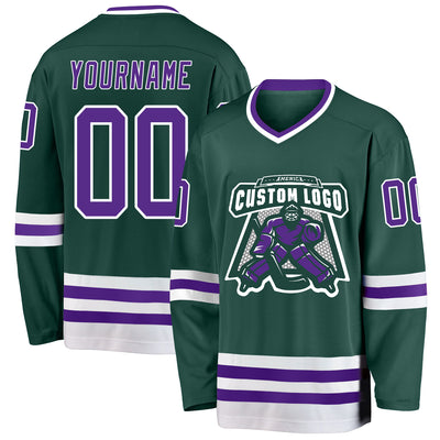 Custom Green Purple-White Hockey Jersey