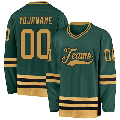 Custom Green Old Gold-Black Hockey Jersey