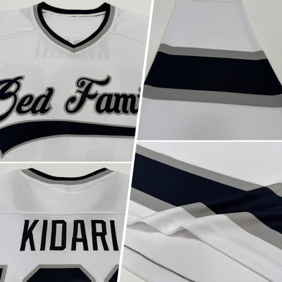 Custom White Black-Gray Hockey Jersey