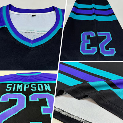 Custom Black Purple-Teal Hockey Jersey