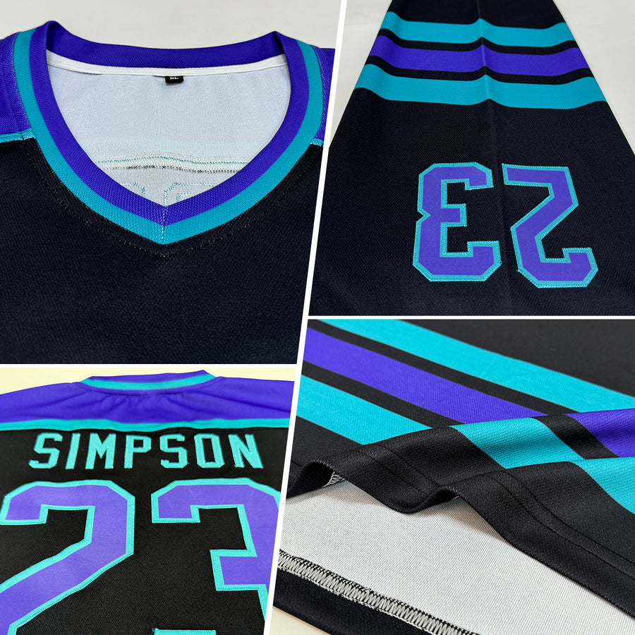 Custom Black Purple-Teal Hockey Jersey