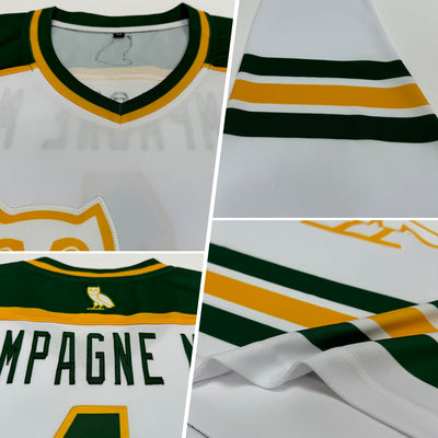 Custom White Green-Gold Hockey Jersey