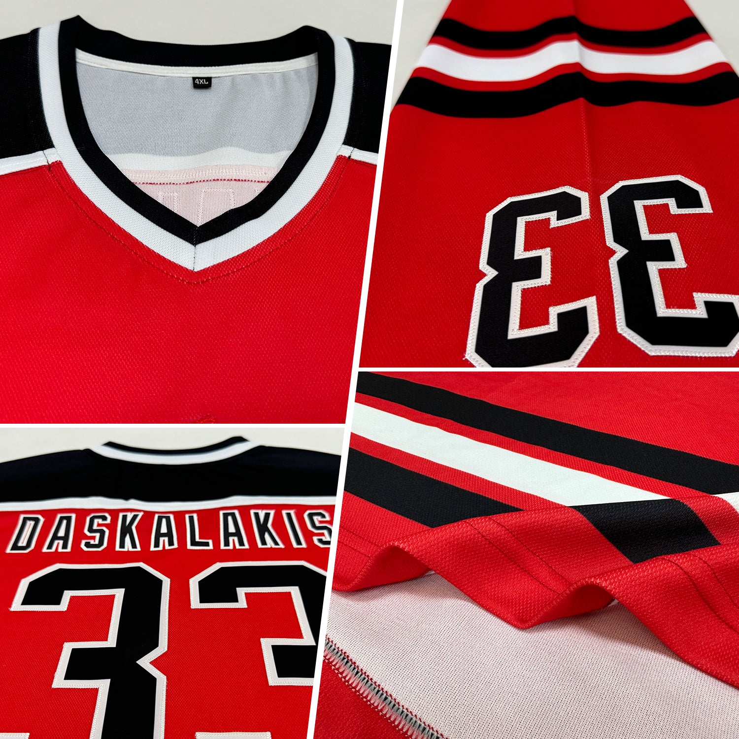 Custom Red Hockey Jersey Black White FansIdea