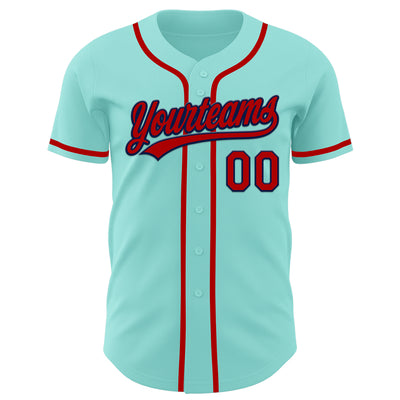 Custom Ice Blue Red-Navy Authentic Baseball Jersey