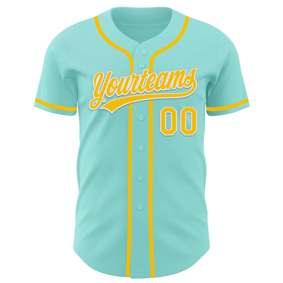 Custom Ice Blue Yellow-White Authentic Baseball Jersey