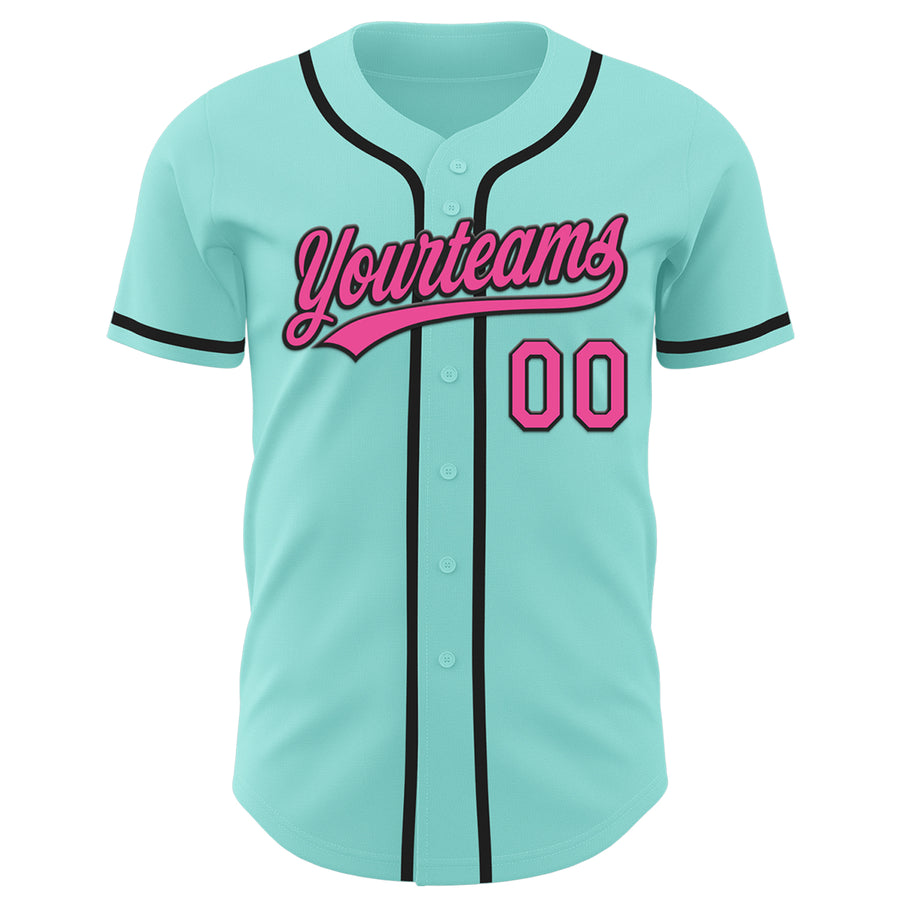 Custom Ice Blue Pink-Black Authentic Baseball Jersey