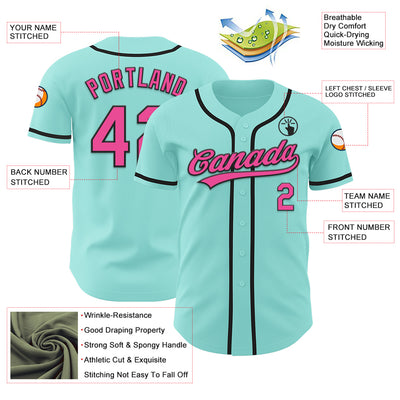 Custom Ice Blue Pink-Black Authentic Baseball Jersey