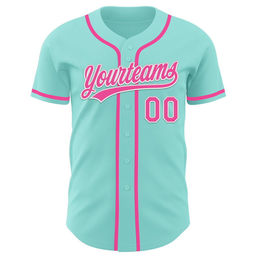 Custom Ice Blue Pink-White Authentic Baseball Jersey