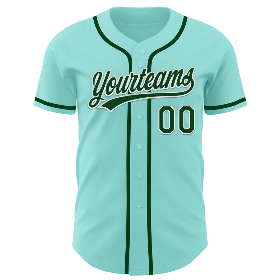 Custom Ice Blue Green-White Authentic Baseball Jersey