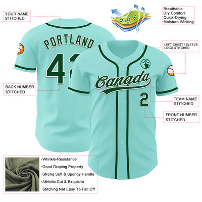 Custom Ice Blue Green-White Authentic Baseball Jersey