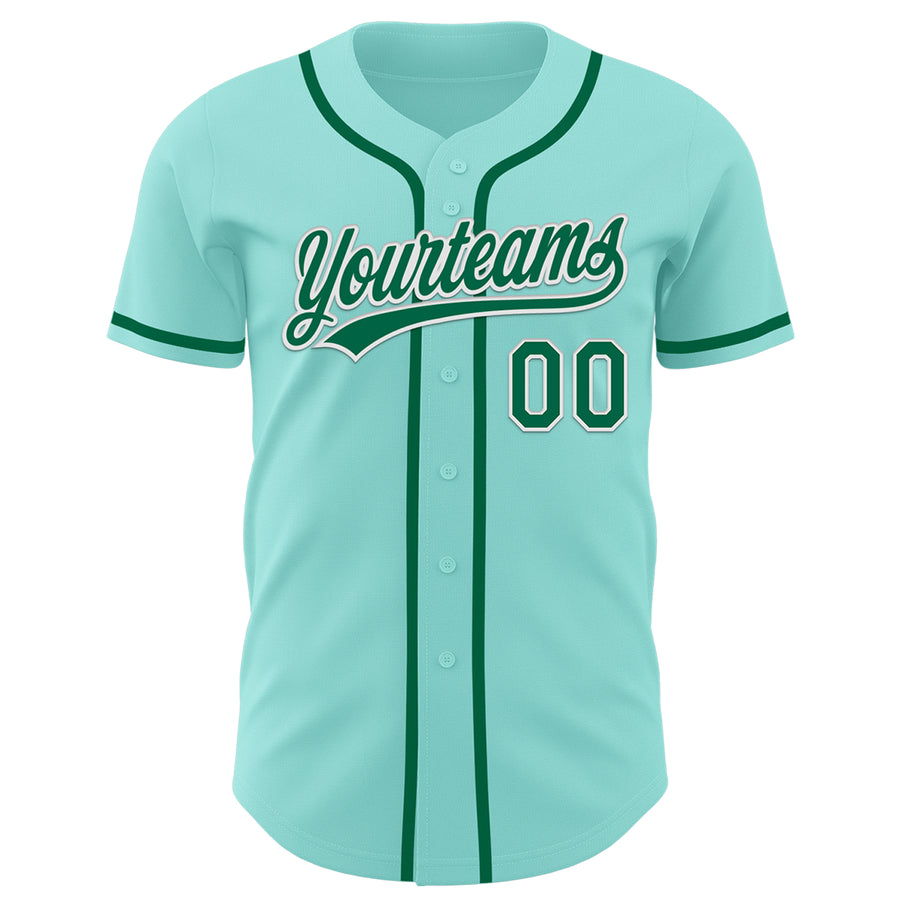 Custom Ice Blue Kelly Green-White Authentic Baseball Jersey