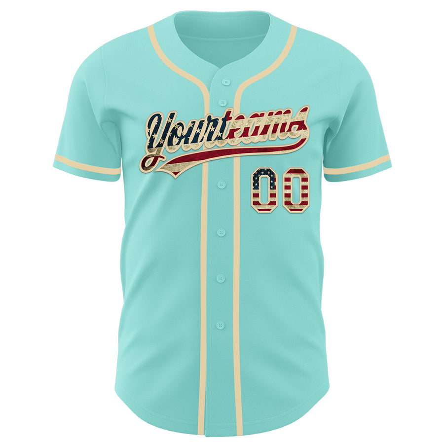 Custom Ice Blue Vintage USA Flag-Cream Authentic Baseball Jersey