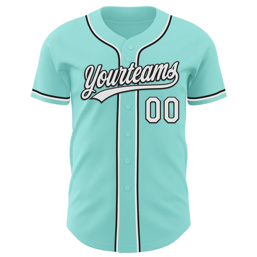 Custom Ice Blue White-Black Authentic Baseball Jersey