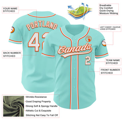 Custom Ice Blue White-Orange Authentic Baseball Jersey