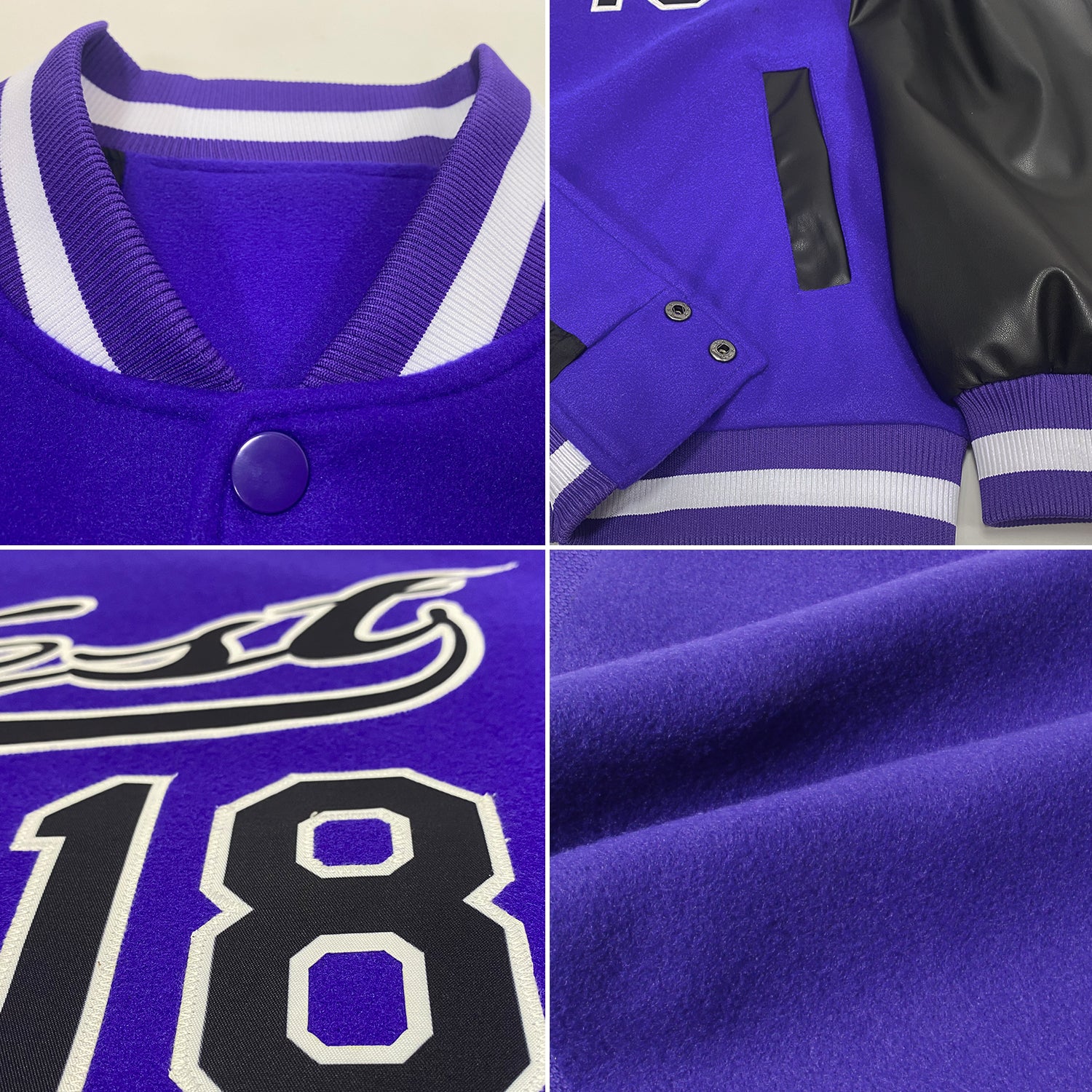 Custom Purple Black-White Bomber Full-Snap Varsity Letterman Two Tone Jacket