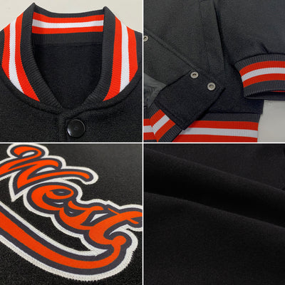 Custom Black Orange-White Bomber Full-Snap Varsity Letterman Jacket