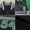 Custom Black Kelly Green-White Bomber Full-Snap Varsity Letterman Two Tone Jacket