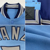 Custom Light Blue Gray-Navy Bomber Full-Snap Varsity Letterman Two Tone Jacket