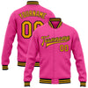 Custom Pink Gold-Black Bomber Full-Snap Varsity Letterman Jacket