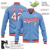 Custom Light Blue White-Red Bomber Full-Snap Varsity Letterman Jacket