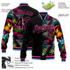 Custom Black Pink-Light Blue Hawaii Palm Trees 3D Bomber Full-Snap Varsity Letterman Jacket